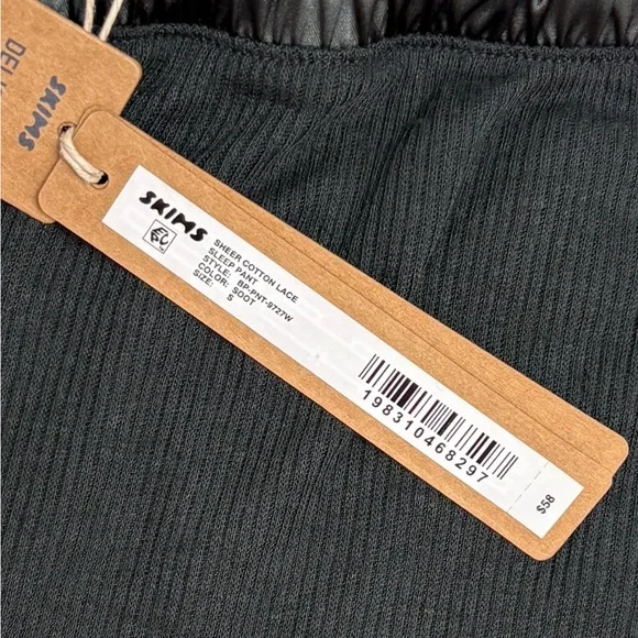 SKIMS Sheer Cotton Lace Sleep Pant | Soot | Size S 🖤 - Picture 3 of 8